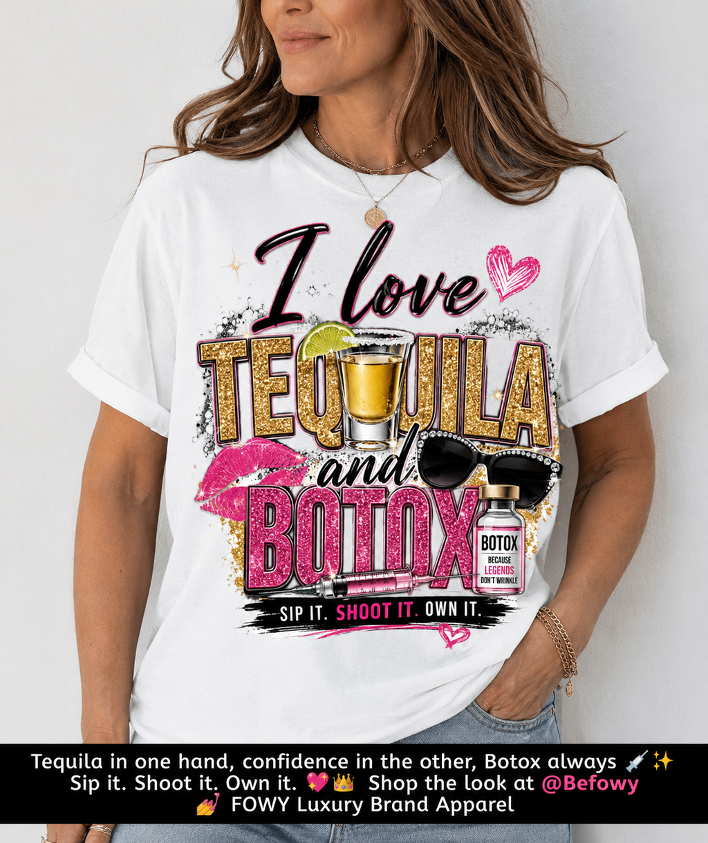🔥 Limited Edition – I Love Tequila & Botox Cropped Sweatshirt and Tees | FOWY Luxury Brand Apparel